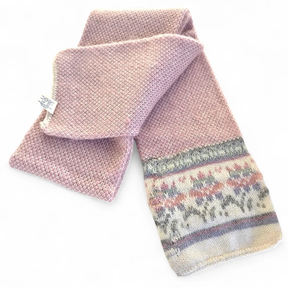 Vintage Hansen Pink and Cream Knit Scarf Floral Border Made In USA